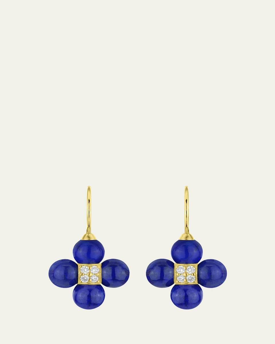 18K Yellow Gold Sequence Wire Earrings with Diamonds and Lapis